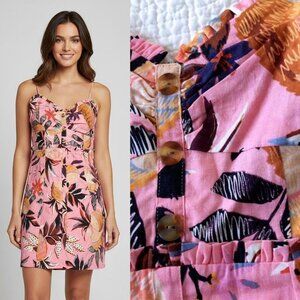 NWT Farm Rio Linen Mini Dress Pineapple Tropical Pink Floral Sundress Summer S